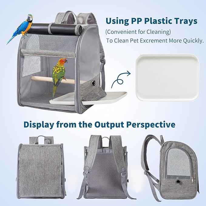 PETCUTE Bird Carrier Backpack,Breathable & Portable,Pet Travel Cage with Upgraded Tray and Standing Perches,Lightweight Foldable Birds Travel Cage for Hiking Camping,for Small Birds, Green Cheek