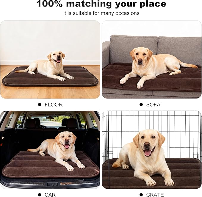 Dog Crate Pad, Ultra Soft & Anti-Slip Kennel Mat, Secure Fit for Metal Crates & Dog Cages, Washable Cozy Bed for Small Medium Large Dogs (Dark Brown, L(34"*20"*1.5"))