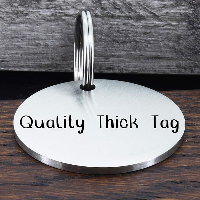 Ultra Joys Stainless Steel Pet ID Tag - Personalized Front and Back Engraving, Customized Dog and Cat Tags, Optional Engraved on Both Sides, Round Mountain on Bottom, Silver Large