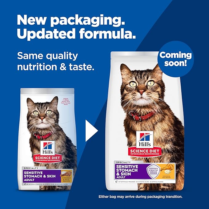 Hill's Science Diet Sensitive Stomach & Skin, Adult 1-6, Stomach & Skin Sensitivity Support, Dry Cat Food, Chicken & Rice, 3.5 lb Bag