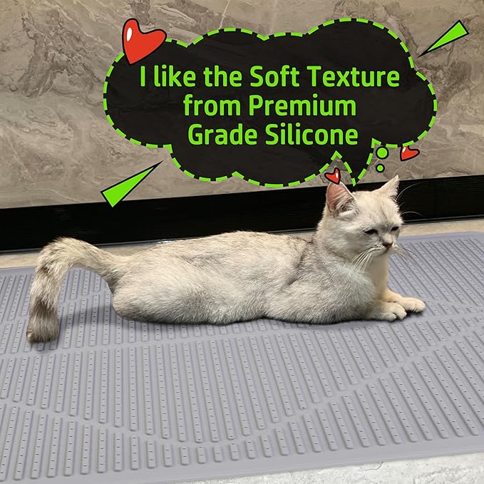 Mofason Cat Litter Mat XXL - Waterproof Kitty Litter Box mat for Floor - Extra Large Pet Trapping Litter Rug Pad - Silicone Cat Supplies & Accessories for Indoor Cats (38" x 25") -Pearl