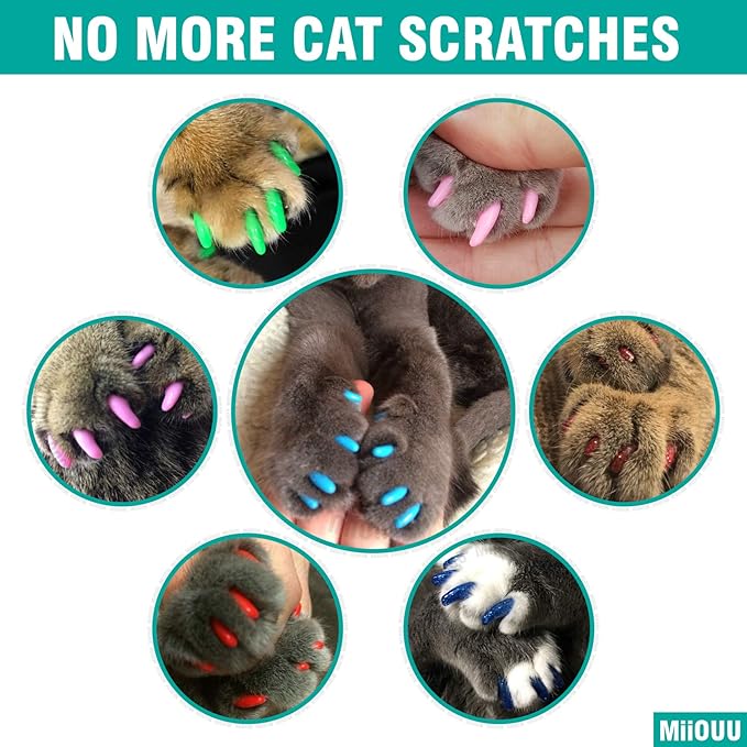100 pcs Cat Nail Caps | Cat Claw Covers with Adhesives and Applicators | 5X Different Glitter Colors (XS)