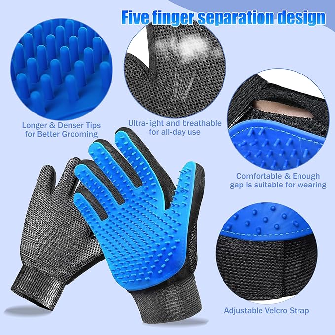 9 PCS Multifunctional Pet Grooming Brush Set for Dogs & Cats – Deshedding Gloves, Hair Removal Combs, Spray Bottle & Lice Flea Combs, Essential Bathing,Brushing & Shedding Tool Kit for Dog & Cat Care