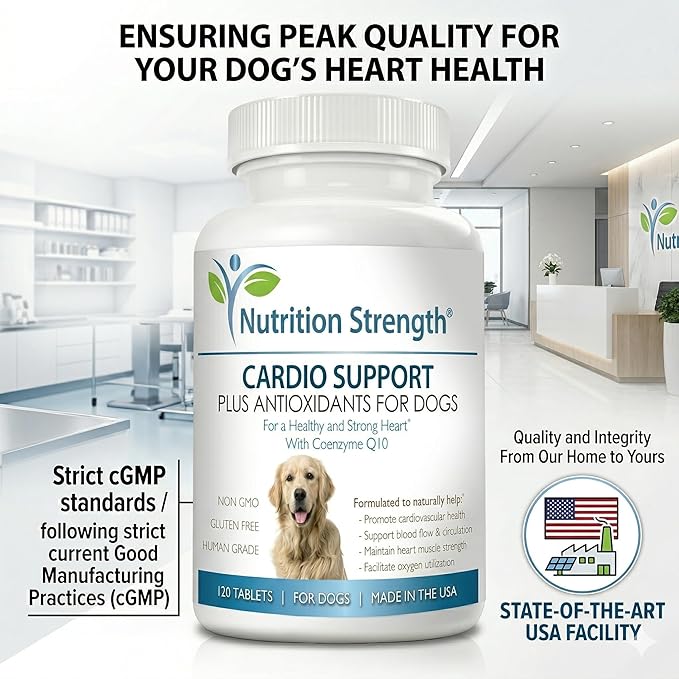 Cardio Support for Dogs Plus Antioxidant, L-Carnitine, L-Taurine, with Coenzyme Q10 and Vitamin E, Promotes a Healthy and Strong Dog Heart, 120 Chewable Tablets