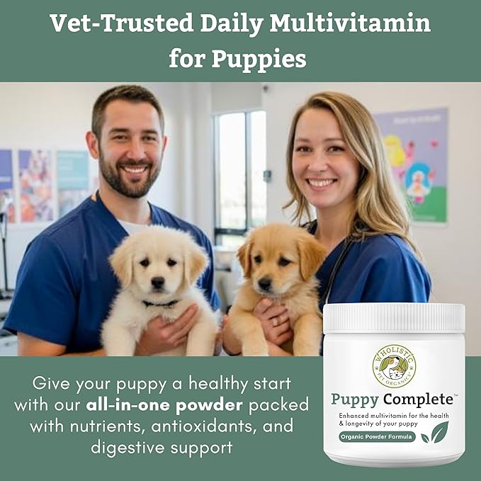 Wholistic Pet Organics Puppy Complete - Dog Multivitamin Powder - Daily Dog Vitamins and Supplements for Homemade Food - Immune System, Skin, Coat & Overall Health - All Breeds of Puppies - 45 Scoops