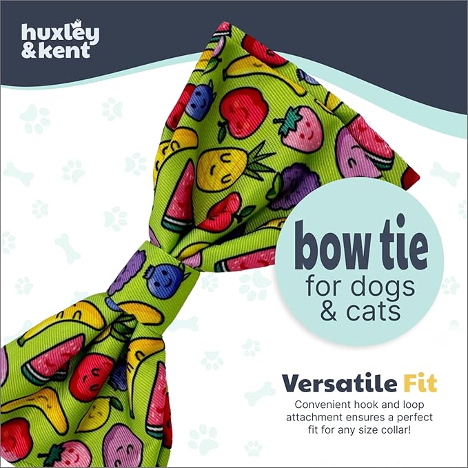 Huxley & Kent Pet Bow Tie for Dogs & Cats - Adjustable Hook & Loop Collar Accessory - Cute & Comfortable for Holidays & Celebrations - Tutti Fruity, Large
