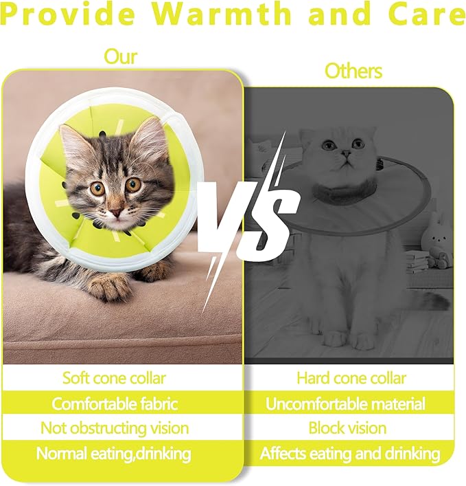 Soft Adjustable Cat Cone Collar, Comfortable Cat Recovery Collar Suitable for Various Types of Cats,Elizabethan Neck Protective Collar for Cats After Surgery (Gold Kiwi, Medium)