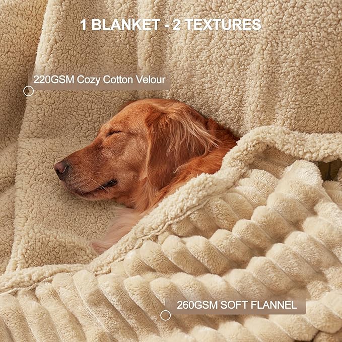 Waterproof Dog Blanket for Large Dogs, Washable Soft Puppy Cat Blanket Flannel Cotton Velour for Sofa Couch Protector, Comfort & Security Reversible Bed Protection for Pet, 40"X50", Khaki