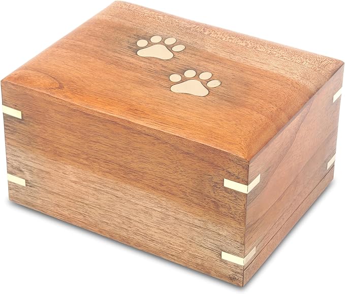 ZIYA Wooden Small Cremation Pet Urn for Dog and Cat Ashes Box | Handmade Wood Memorial Pet Urn | Brass Paws Inlaid | Pet Memorial | Funeral Urns for Pet Ashes | Mini Keepsake | up to 12 Pounds