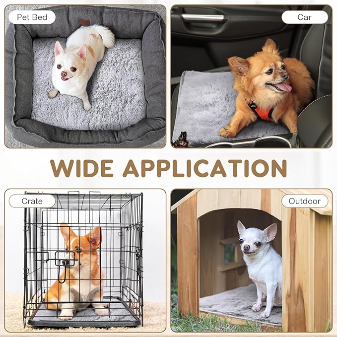 Drydiet 4 Pack Self Warming Cat Pad Self Heating Cat Mat Thick Faux Fur Plush Pet Bed Thermal Washable Dog Mat Anti Slip Bottom for Outdoor Indoor Pets(Grey,18" X 24")