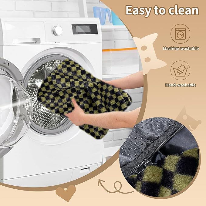 Faux Fur Cat & Dog Sofa Cat Couch Mini Cat Bed Indoor Human Style Pet Sofa, Modern Pet Furniture for Cats, Washable ＆ Removable Cover, for Cats and Small Medium Dogs (Black/Green, X-Large(36X27 inch))