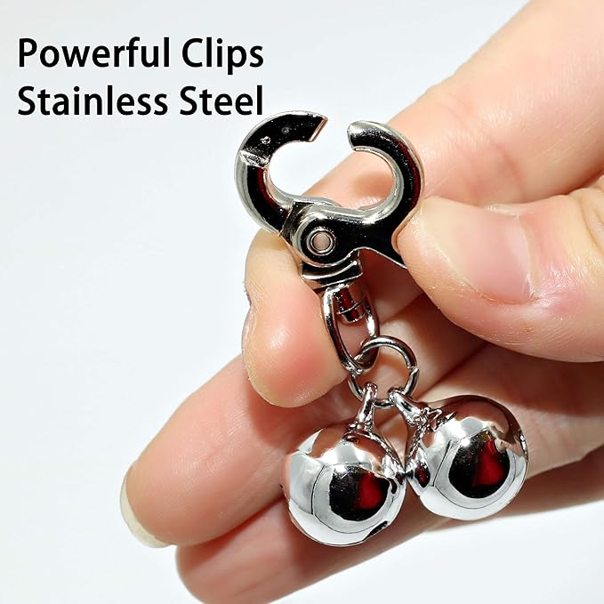 Bells for Dog Collars - 2 Pack Stainless Steel Bell Necklace for Dogs & Cat - Pet Pendant Accessories Training Collar Charm with Heavy Duty Snap Clips, Silver Christmas Gift