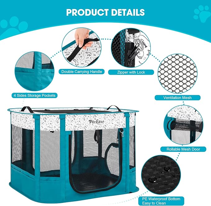 Portable 2-in-1 Dog playpen, Outdoor Cat Playpen with Litter Box Area for Indoor Cats Enclosed Rabbit Puppy Hamster Indoor/Outdoor Cats Enclosure Cages Tent (Peacock Blue)
