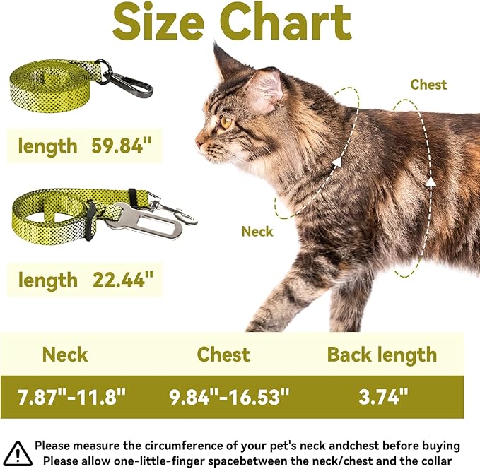 Cat Harness and Leash Set, 3-in-1 Escape Proof Adjustable, Comfortable Soft Lightweight, Safe, Easy to Wear, Walking Travel Kitten Harness for Small Medium Cats (Yellow)