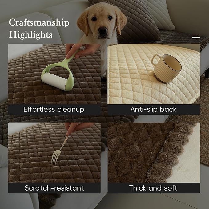 Diamond Quilted Couch Cover for Dogs Non Slip - Large Silicone Particles Pet Friendly Thick Sofa Slipcover for 3 Cushion Couch Washable Furniture Protector Mat for Dogs Cats