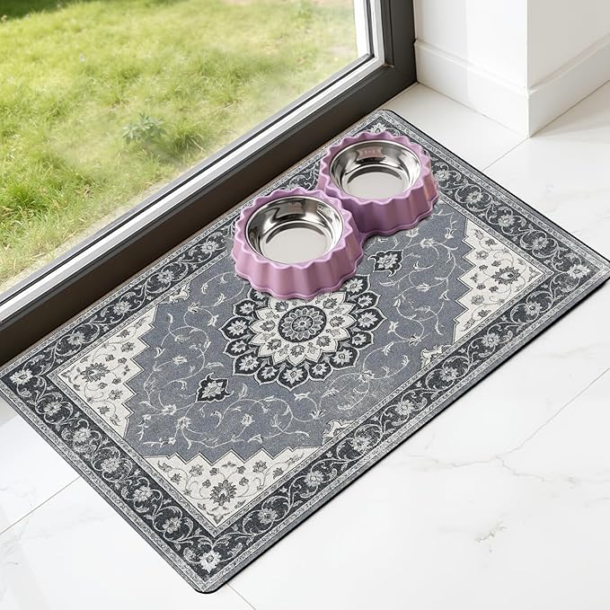 Dog Food Feeding Mat - Absorbent Diatomite Pet Dog Cat Bowl Mats for Food and Water, Anti Slip Dog Bowl Placemat for Floors, Quick Dry Pet Dish Matts Supplies, Bohemia Style, 17 * 30in