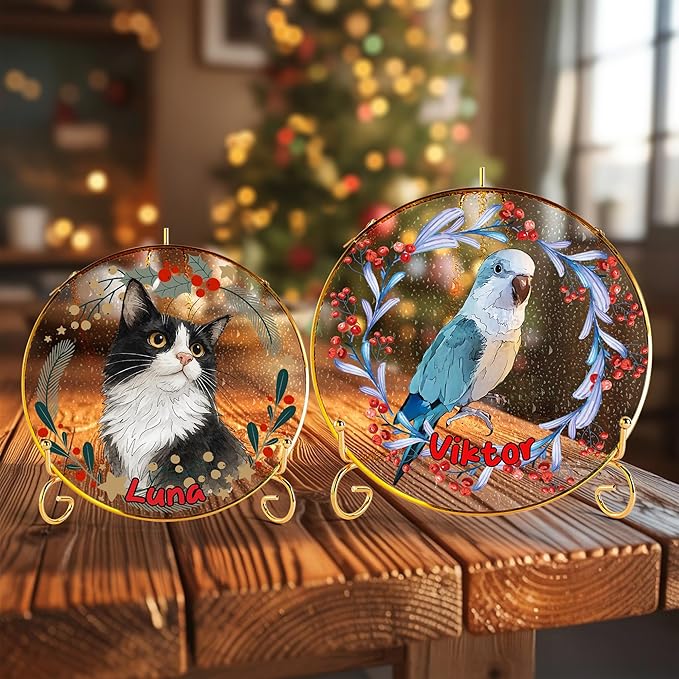 Custom Pet Portrait Stained Glass Window Hanging, Picture Decoration Suncatcher for Dog, Cat, Horse, Bird Keepsake Bereavement Gift from Photo, Rainbow Bridge Dog Memorial Gifts for Pet Lovers