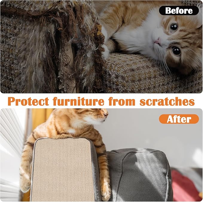 Cat Scratch Furniture Protector - 118" x 17" Trimmable Self-Adhesive Cats Claws Scratch Pads, DIY Cat Climbing Couch Protector for Scratch Post Cat Tree Replacement Indoor (Khaki)