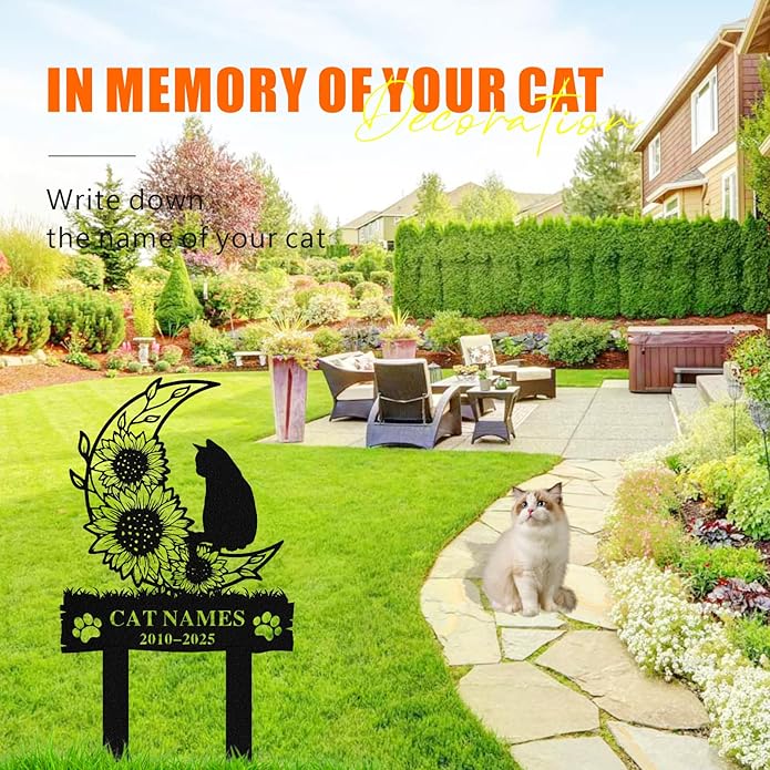 Personalized Memorial Marker for Departed Feline Friends, Handcrafted Cat Grave Stone