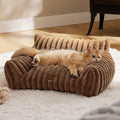 Bedsure ComfyFleece Cute Cat Couch for Pets - Fluffy Cat Sofa with Premium Soft Corduroy Fleece, Fuzzy Pet Couch Bed with Washable Cover, Supportive Pet Chair for Indoor Cats, 24inch, Camel Brown
