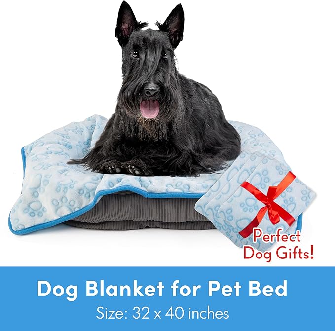 Stuffed 3pcs Premium Soft Dog Blankets for Medium Dogs, Cat Blanket Calming Washable for Bed Couch Crate Protection Cover, Dog Puppy Kitten Essentials Christmas Dog Gifts, 32 * 40 inches, Blue