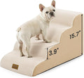 Dog Stairs for Small Dogs 15.7" H, 4-Step Sturdy Foam Dog Steps for Couch and Bed, Curved Pet Stairs for Puppy and Older Cat, Doggie Ladder with Washable Cover, 15.7x28.3x15.7 inch, Beige