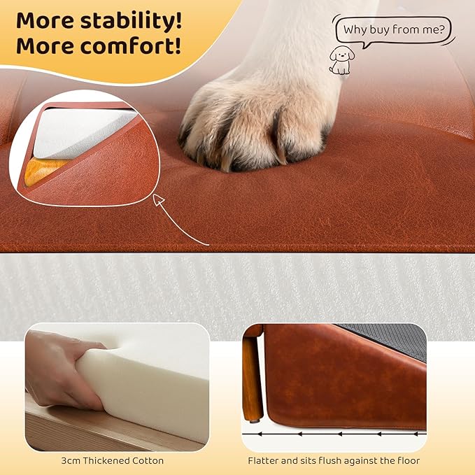 Dog Stairs for Small Dogs and Cats 16" H - with Encrypted Dot-Grip Non-Slip Surface, 2-in-1 Pet Ramp & Steps for Bed/Couch, Foldable Split Ottoman with Solid Wood Frame, Sturdy & Portable for Puppies