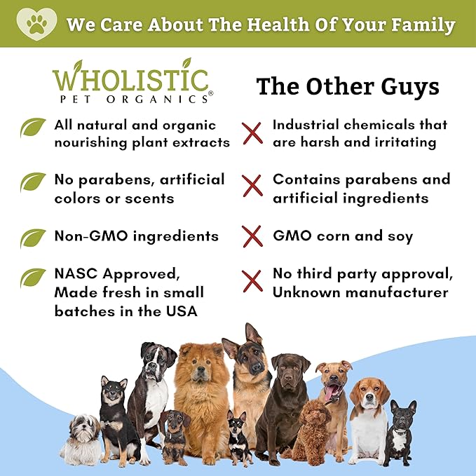 Wholistic Pet Organics Pet Shampoo Concentrate: Heavenly Herbal Organic Dog Shampoo and Conditioner - All Natural Puppy and Cat Shampoo for Dry, Itchy Skin, Allergies, Dandruff (8.00, Ounces)
