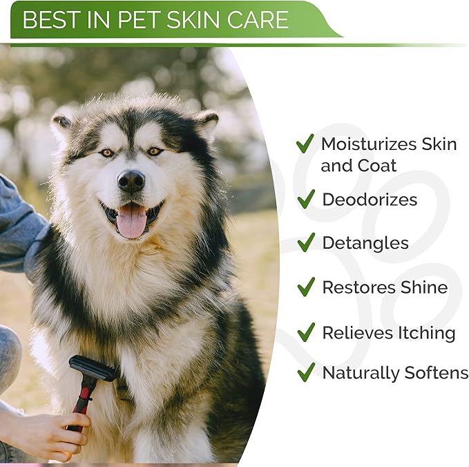 Hypoallergenic Dog Coat Conditioner- Detangles & Softens Fur, Calms Itching & Dryness, Organic Aloe Vera & Manuka Honey Soothes The Skin, Reduces Dandruff, Shedding, Scratching and More.