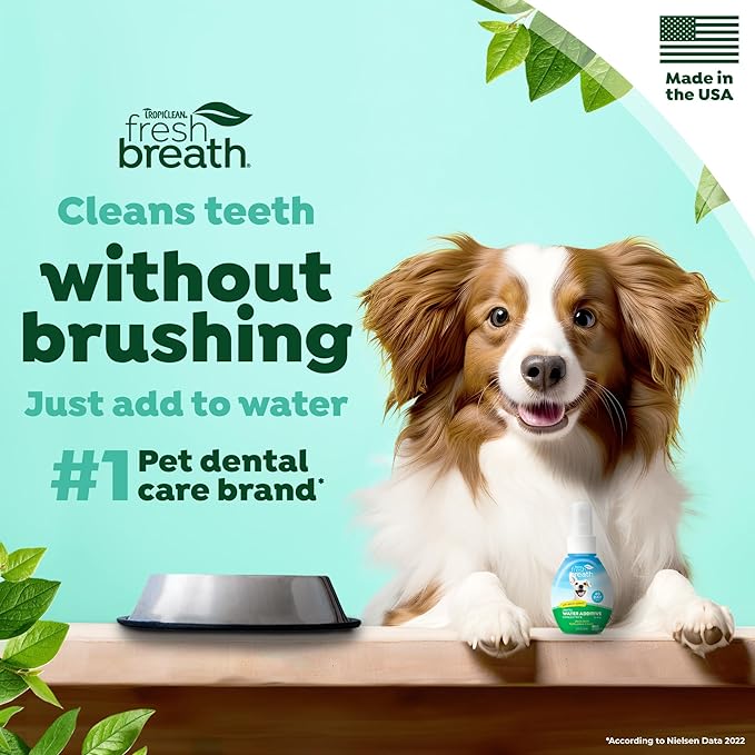 TropiClean Fresh Breath Water Additive Concentrate for Dogs | Breath Freshener and Teeth Cleaning Solution | No Brushing Required | 2.2oz.