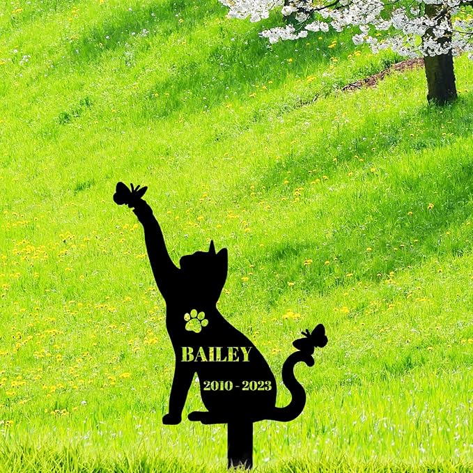 Custom Cat Memorial Grave Marker Garden Stake, Personalized Butterfly Cat Memorial Stake Grave Marker, Cat Memorial Gift, Customized Cat Memorial Plaque Grave Marker Pet Loss Stake
