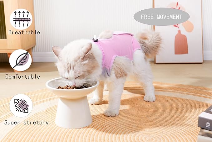 Cat Recovery Suit Female Kitten Onesie for Cats After Surgery Female Spay Surgical Abdominal Wound Skin Diseases Cone Collar Soft Alternative Wear (Pink, S)