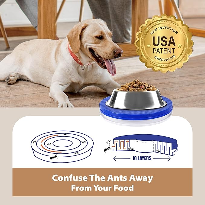 SoulThink® Ant Proof Cat Dog Bowl Tray - New Innovation Anti Ant Pet Food Dish Indoor No Chemical No Water Needed Different from Traditional Trap (Royal Blue)