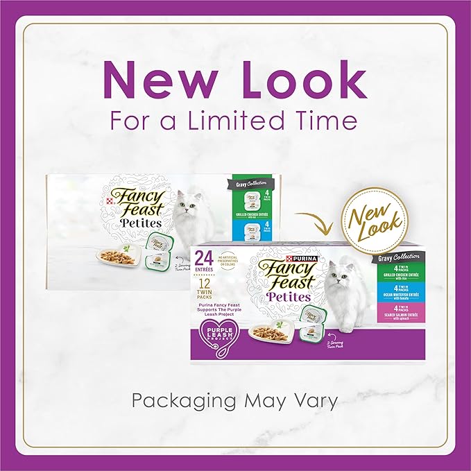 Fancy Feast Purina Gourmet Wet Cat Food Variety Pack, Petites Gravy Collection, Break-Apart tubs, 24 Servings - 2.8 oz. Tubs, (Pack of 24)