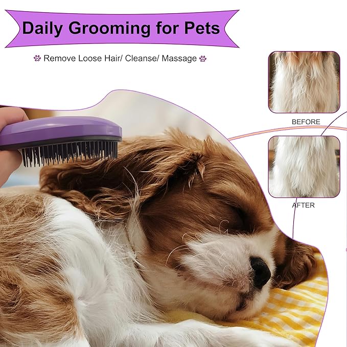 Puppy Brush for Small Dogs - Soft Dog Brush - Perfect Yorkie, Shih Tzu, Maltipoo & Maltese Grooming - Gentle Hair Remover for Easy Pet Grooming at Home (Light Purple)