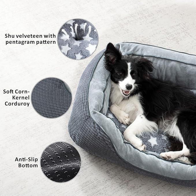 SIWA MARY Dog Beds for Medium Large Dogs, Washable Pet Bed with Wide Sides, Pentagram Pattern Design, Warming Soft Orthopedic Puppy Bed for Pet Sleeping, Non-Slip Bottom