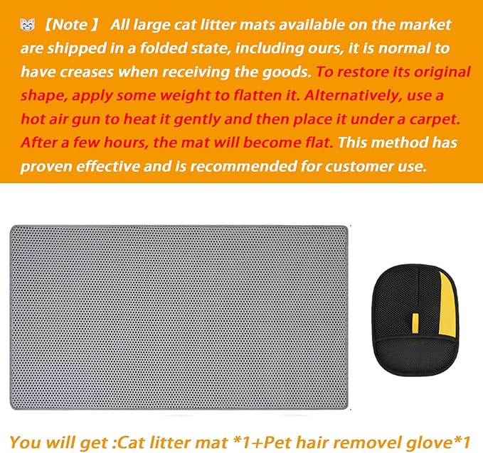 Large Cat Litter Mat, 46x32 Inches Extra Large Double Layer Honeycomb Cat Litter Trapping Mat, Non Slip Waterproof Urine Proof Mat, Scratch Resistant Durable Litter Rug