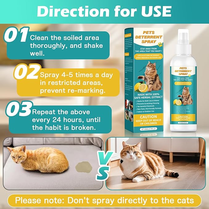 Cat Deterrent Spray 200ML, Cat Repellent Spray – Natural Cat Training Spray for Indoor & Outdoor Use, No Trace Formula to Protect Furniture & Garden - NS Formula 4