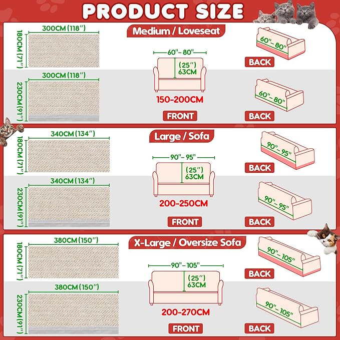 Cat Scratch Furniture Protector - Anti-Slip, Waterproof Sofa Cover to Keep Cats Off, Pet-Friendly Couch Protectors for 3 Cushion Couch, Khaki Anti-Scratch Couch Cover for Pets and Kids 118"X71"