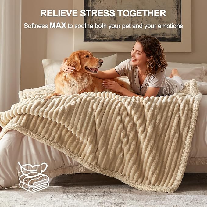 Waterproof Dog Blanket for Small Dogs, Washable Soft Puppy Cat Blanket Flannel Cotton Velour for Sofa Couch Protector, Comfort & Security Reversible Bed Protection for Pet, 25"X35", Khaki