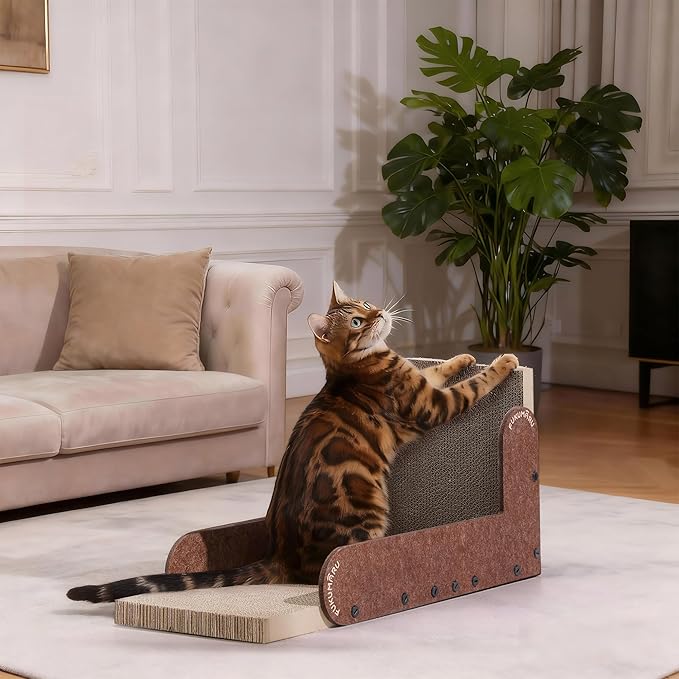 FUKUMARU Cat Scratcher, 26.8 Inch L Shaped Cat Scratch Pad Wall, Modern Cardboard Cats Scratching Board for Indoor Cats, Felt Vertical Scratching Post, Furniture Protector (Caramel)