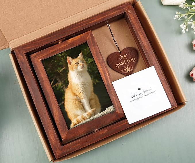 Personalized Wooden Rotating Pet Picture Frame for 4x6 Photo, Memorial Gift for Loss of Dog Cat, Rainbow Bridge Pet Hair Keepsake Fur Jar, In Loving Sympathy Pet Frame, Animal Loss Gift Passed Away