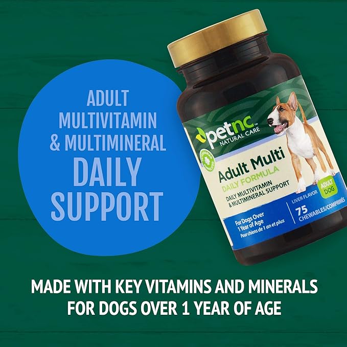 Petnc Adult Multi Chewables (75 Count), Daily Dog MultiVitamin & Multimineral Support, Includes Zinc, Magnesium & More, Supports Overall Health, For Dogs 1+ Year, Liver Flavor