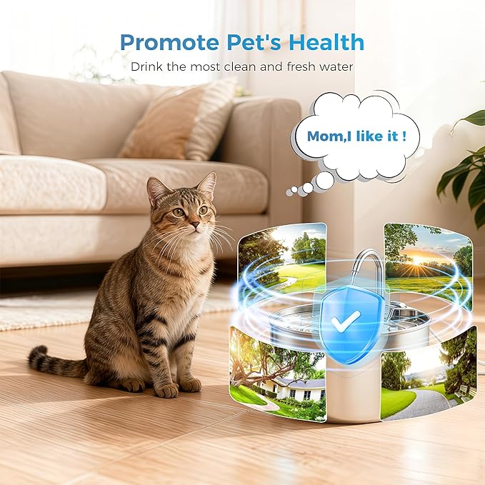 Cat Water Fountain Filter Replacement,24 Pack Pet Fountain Filters - 12 Filters & 12 Sponges 74oz/2.2L Stainless Steel Pet Fountain Cat Water Dispenser