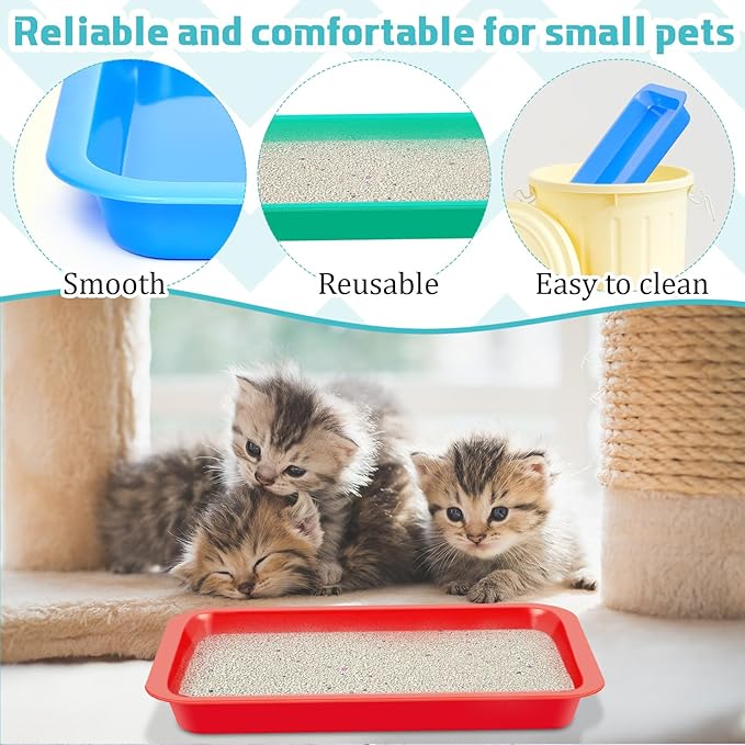 Tessco for you 3 Pcs Kitten Litter Box Shallow Low Entry Open Cat Litter Box Waterproof Plastic Small Rabbit Pan Tray Travel Toilet for Senior Cat Kitten Training(Fresh Color,15.1 x 12 x 1.4 Inch)