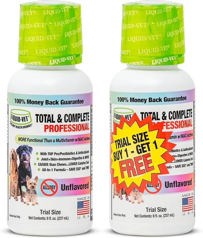 LIQUID-VET Total & Complete Support for Dogs – Joint, Allergy, Digestive & Immune Health – 10 Active Ingredients in 1 - Made for Picky Eaters (8 Fluid Ounces, Unflavored)