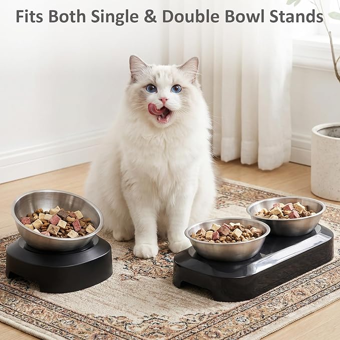 AYADA Dedicated Replacement Cat Bowl for Raised Cat Food Bowl, Base Not Included Elevated Stainless Steel 0-15° Slanted Kitty Kitten Pet Dish for Wet Food Water Anti Vomiting