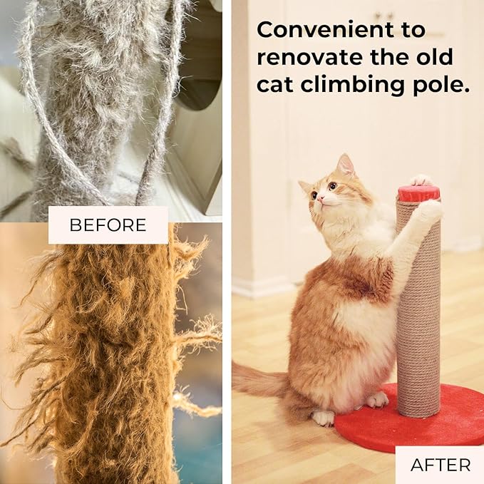 Natural Sisal Rope for Cat Scratcher,Cat Tree Rope Twine for Cat Scratching Post Replacement, Cat Tower with Scratch Post Repairing, Replace, Recovering and DIY（1/4 Inch by 33 Feet）