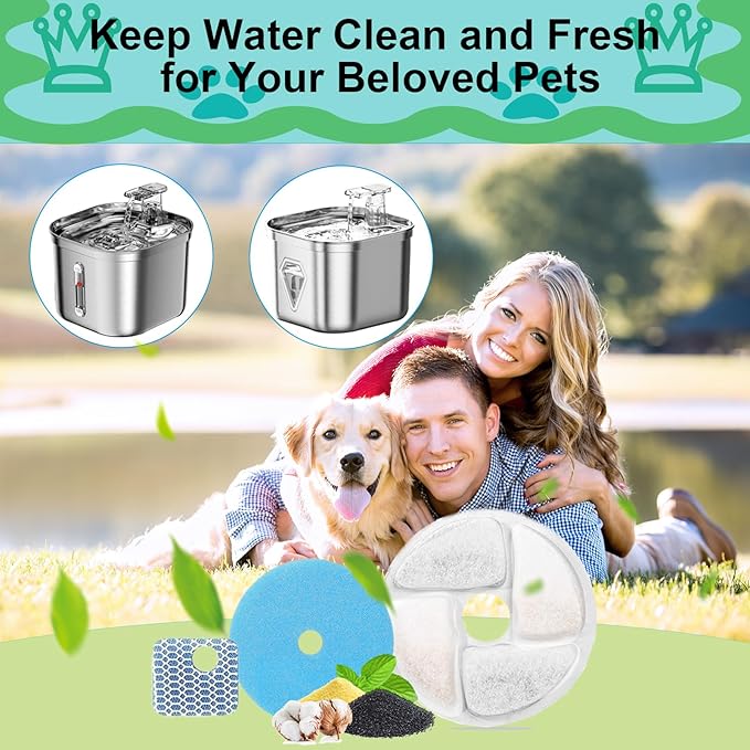 Cat Water Fountain Filter,Cat Fountain Filters Replacement for Square 2.2L/73oz Stainless Steel Pet Water Fountain,10 Pack Pet Fountain Filter Replacement