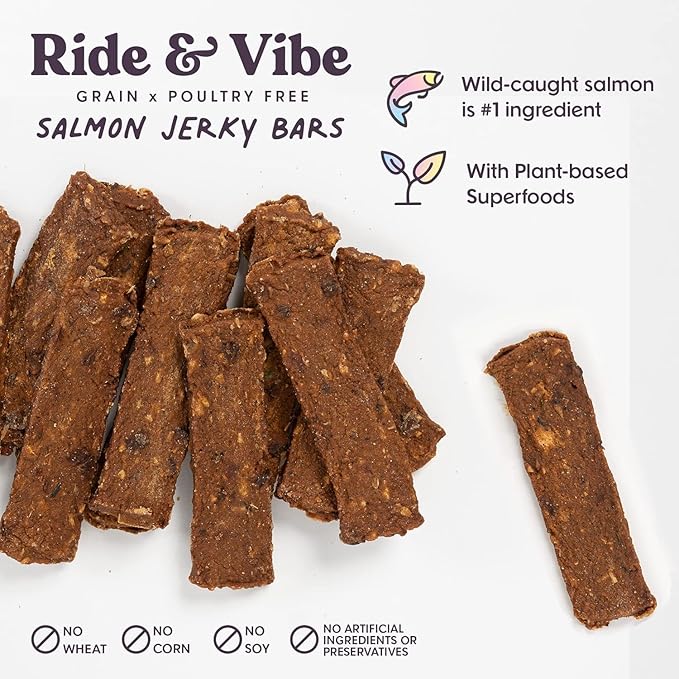 Bundle x Joy Ride & Vibe Salmon Jerky for Dogs - 5 Oz (6-Pack), Natural Superfood - Corn, Poultry, Soy & Grain Free Salmon Dog Treats Made in USA Only